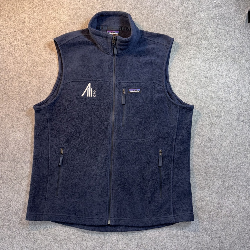 Patagonia Synchilla Fleece Vest Large Navy Blue A&M Logo Full Zip Recycled
